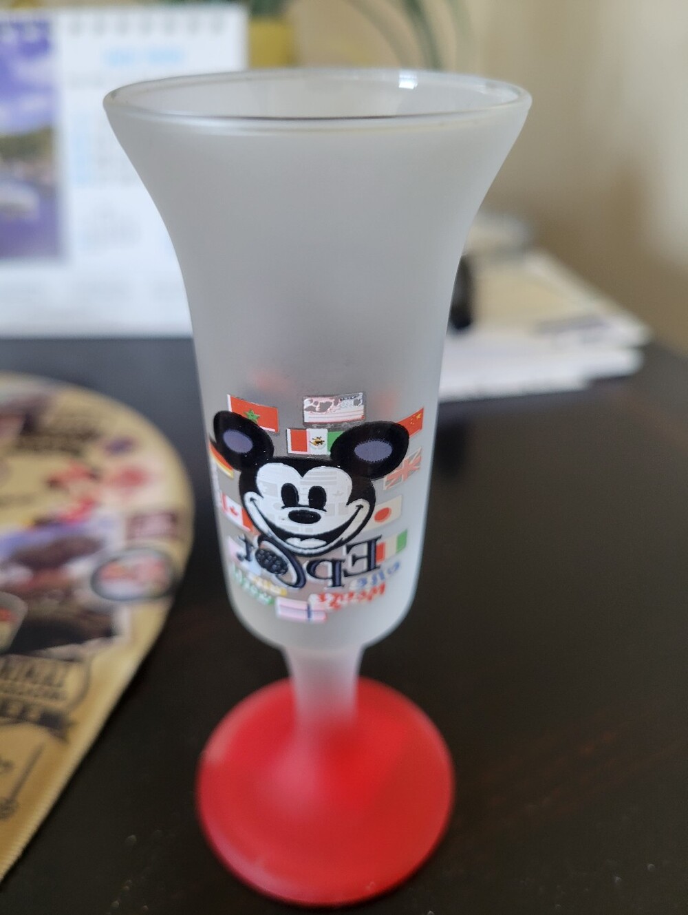 Mickey Mouse Frosted Shot Glass with Red Base